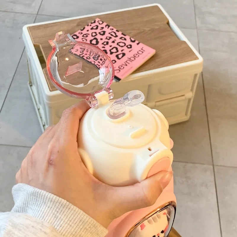 Kawaii water bottle with straw