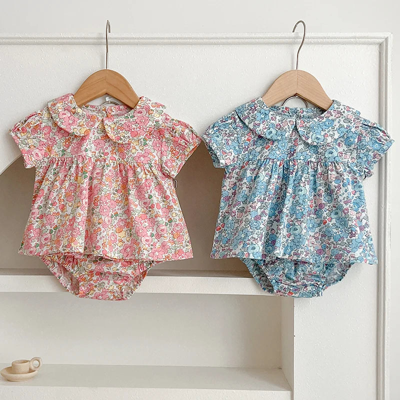 baby girls ditsy top and bloomer set