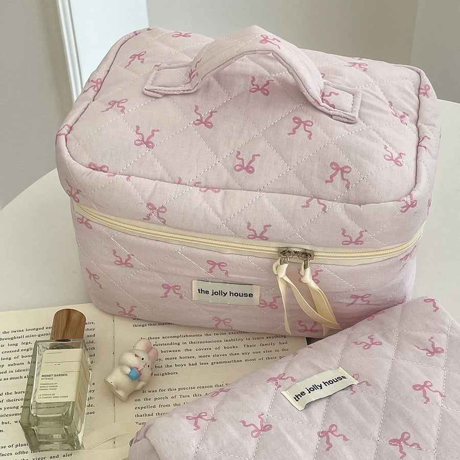 Pink Bowknot Quilted makeup organisers