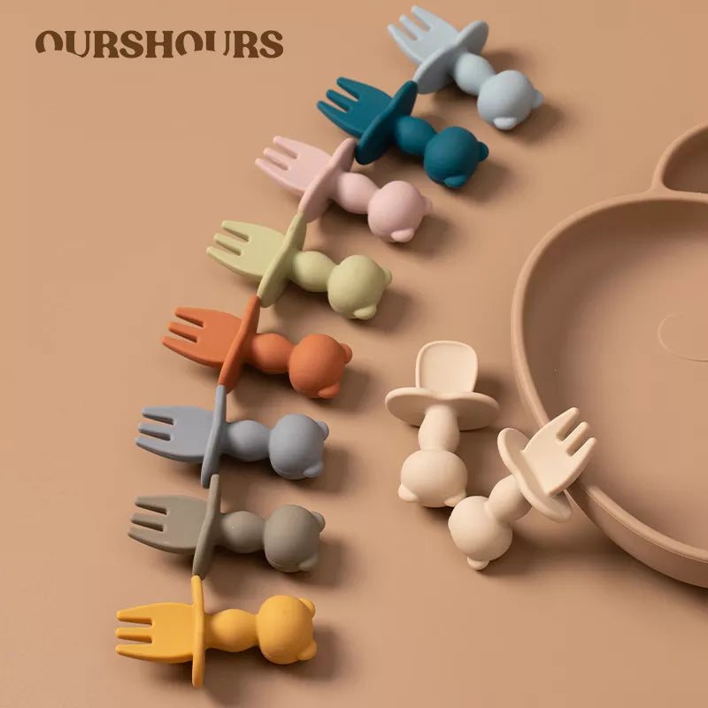 2pcs Baby silicone cutlery set