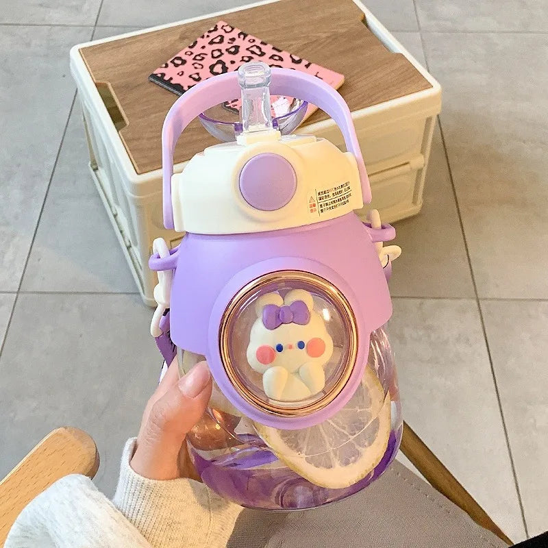 Kawaii water bottle with straw