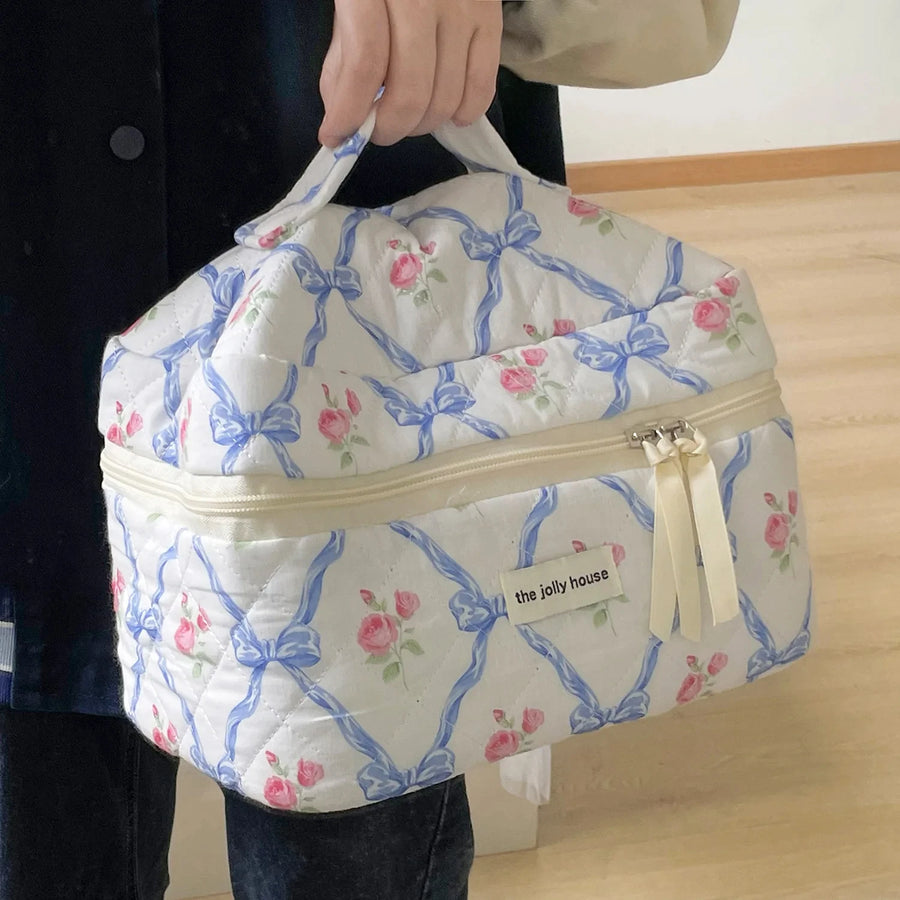 floral knot blue quilted makeup organisers