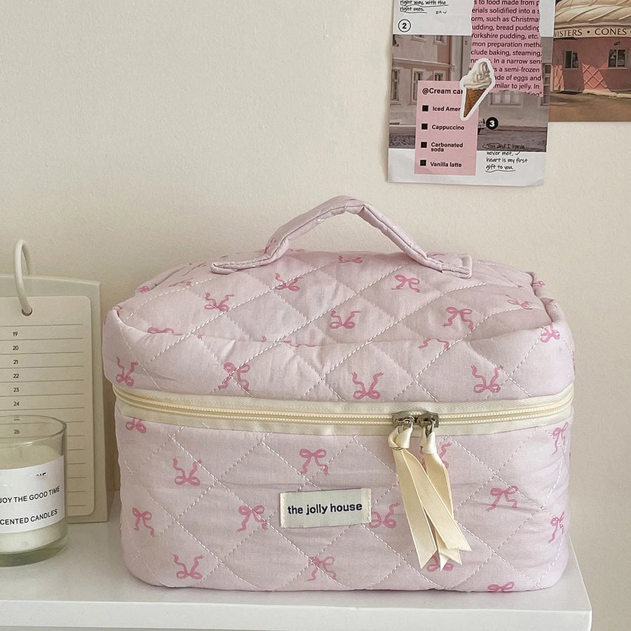 Pink Bowknot Quilted makeup organisers
