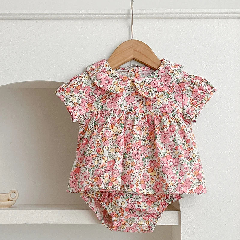 baby girls ditsy top and bloomer set