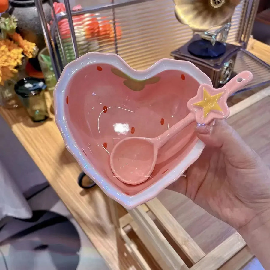 Strawberry ramen bowl and spoon