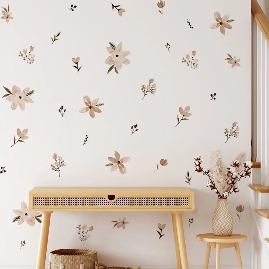 Boho Style Flowers Leaves Watercolor Wall Stickers