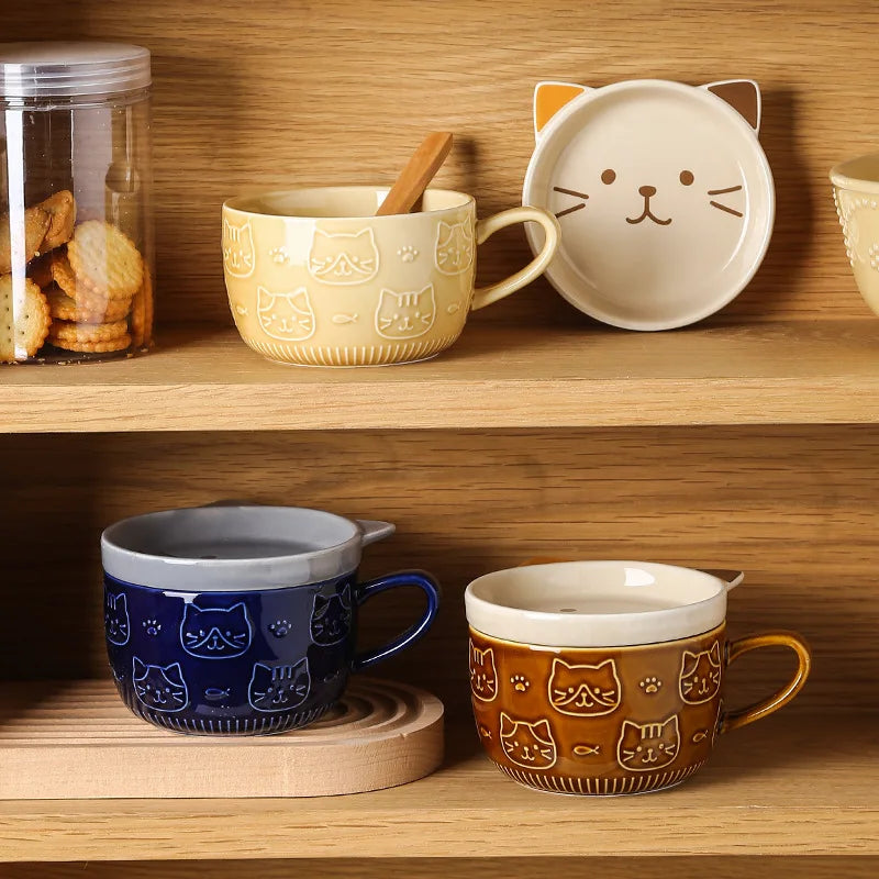 kawaii cat mug and plate set