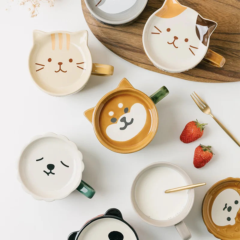 kawaii cat mug and plate set
