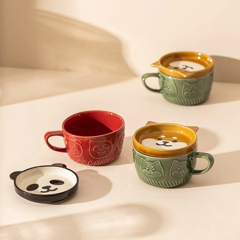 kawaii cat mug and plate set