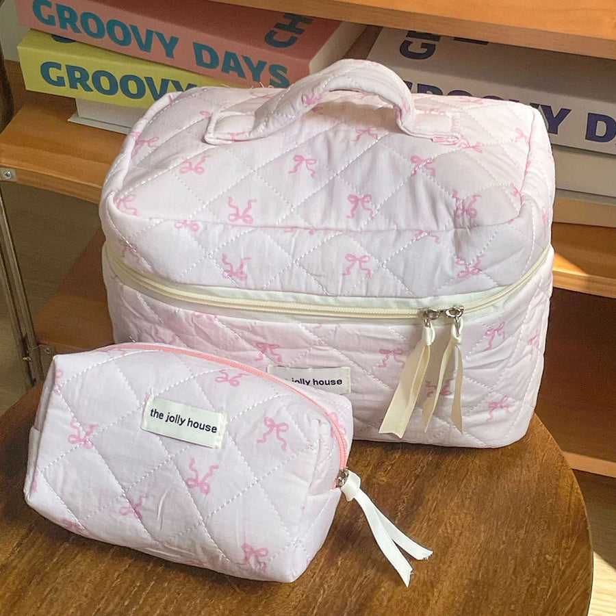 Pink Bowknot Quilted makeup organisers
