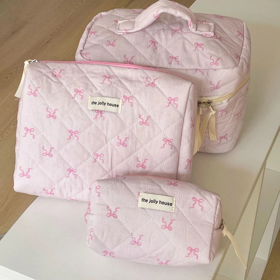 Pink Bowknot Quilted makeup organisers