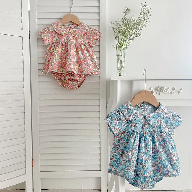 baby girls ditsy top and bloomer set