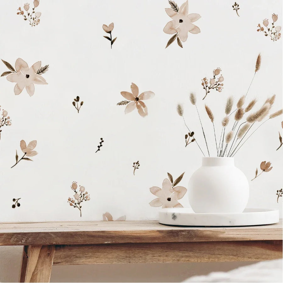 Boho Style Flowers Leaves Watercolor Wall Stickers