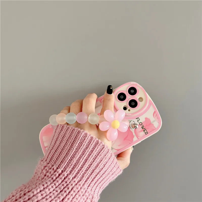 3D Flower Wrist Phone Cover w/Chain