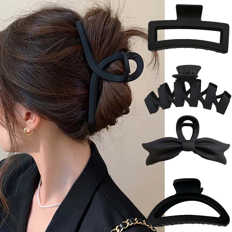 Women's large chic black hair grips