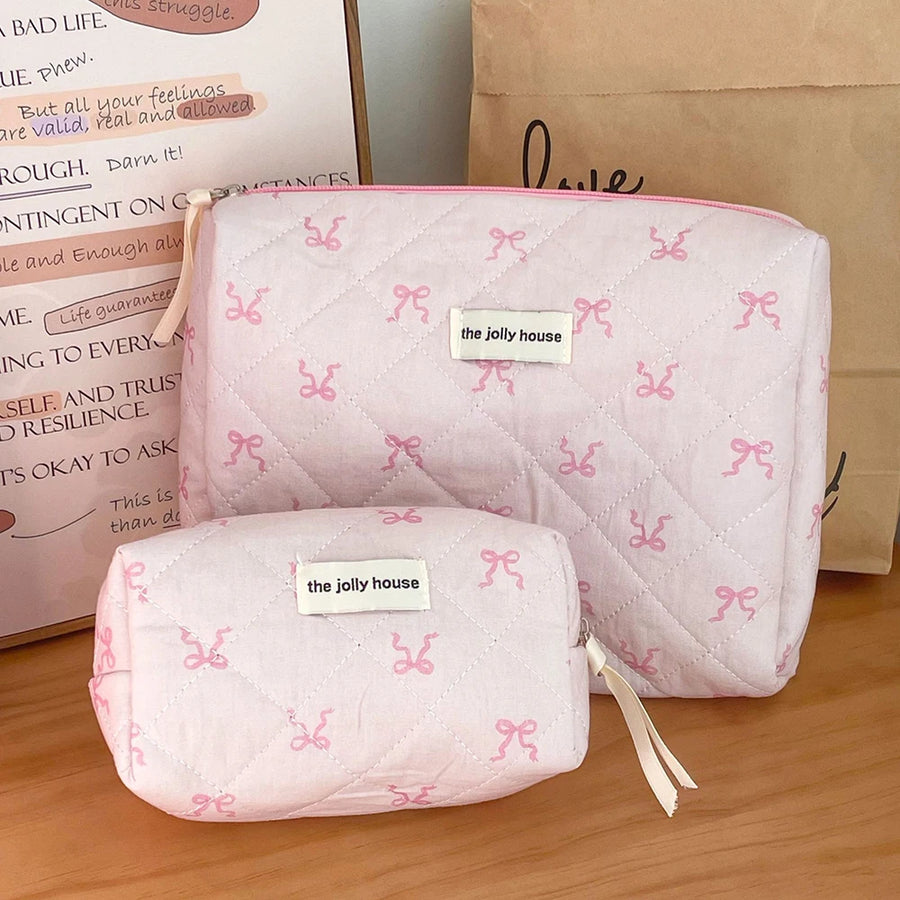Pink Bowknot Quilted makeup organisers