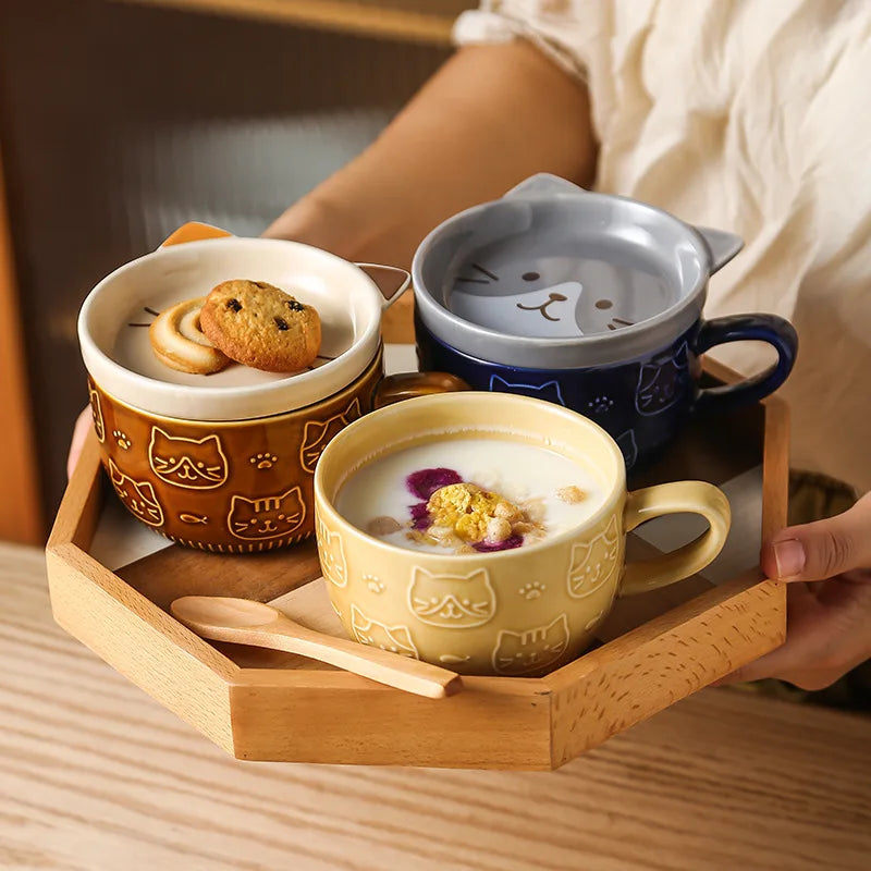 kawaii cat mug and plate set