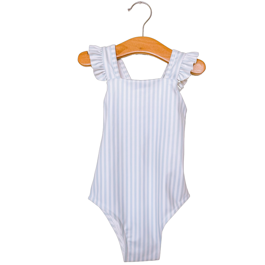 Girls ruffle swimsuit - classic blue stripe