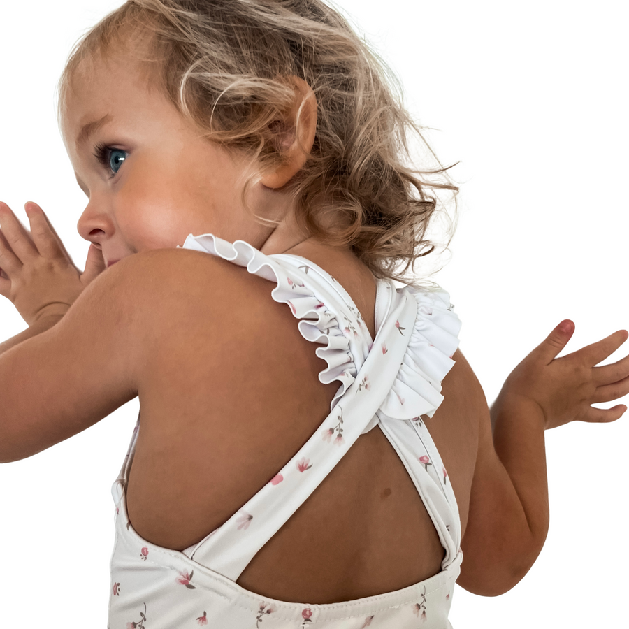 Girls ruffle swimsuit - dusty rose