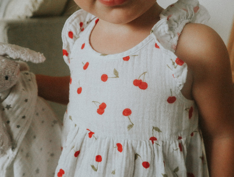 cherry muslin dress